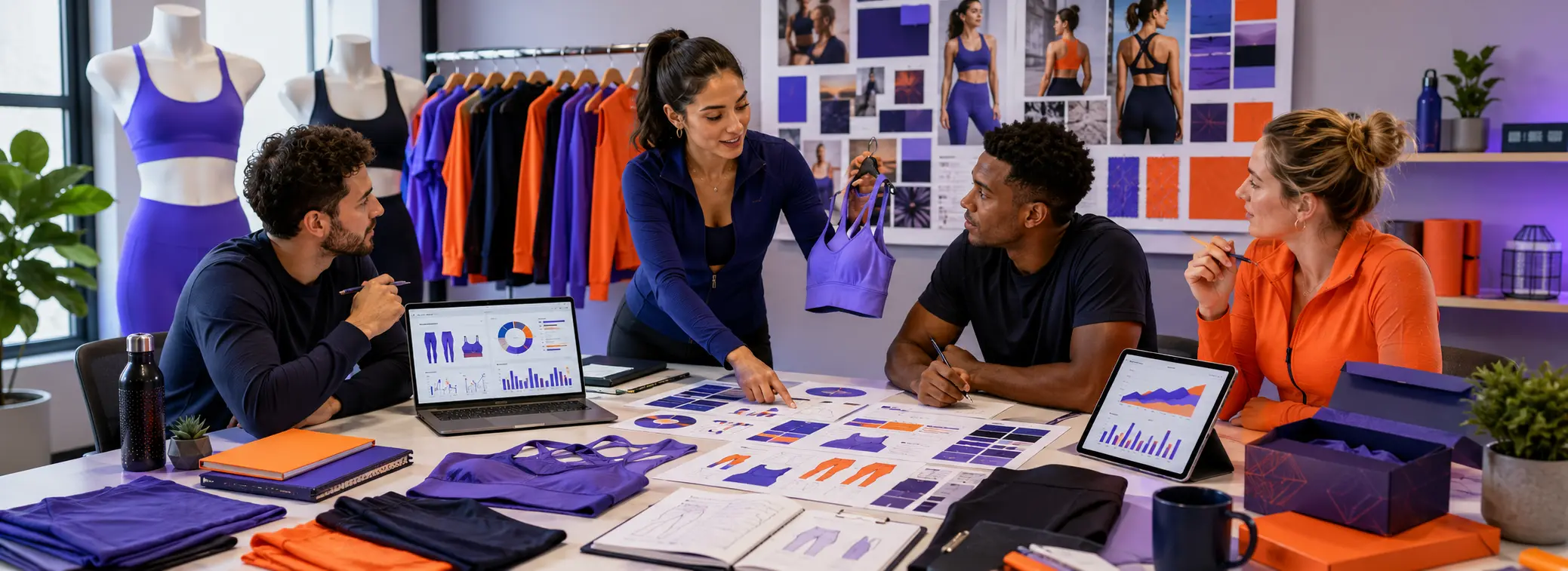 Fitness clothing business planning and design meeting.